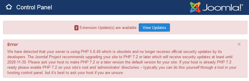 Update PHP alert